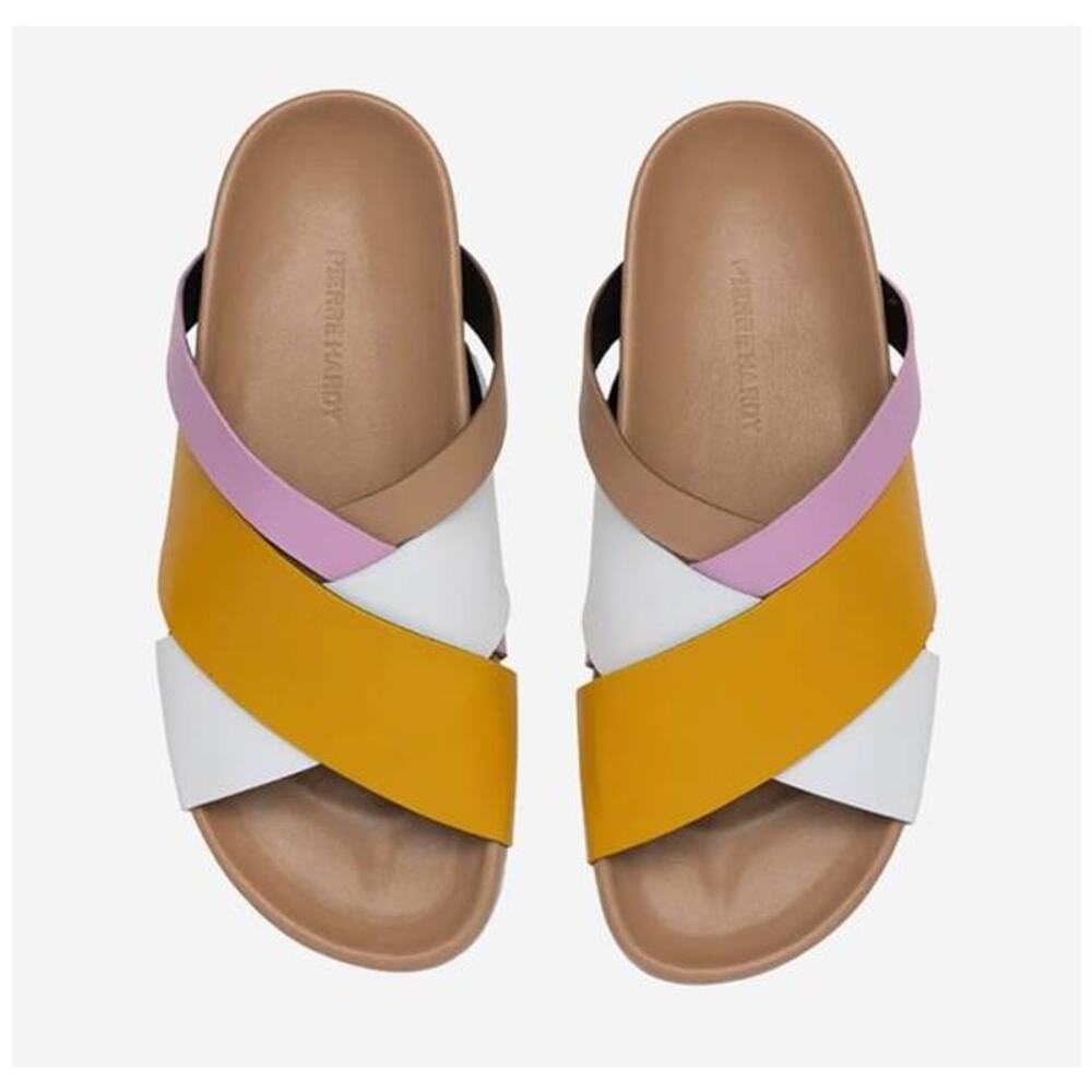 Pierre Hardy Alpha Cross Flat Sandal in Calf Cappucino Multicolor 36